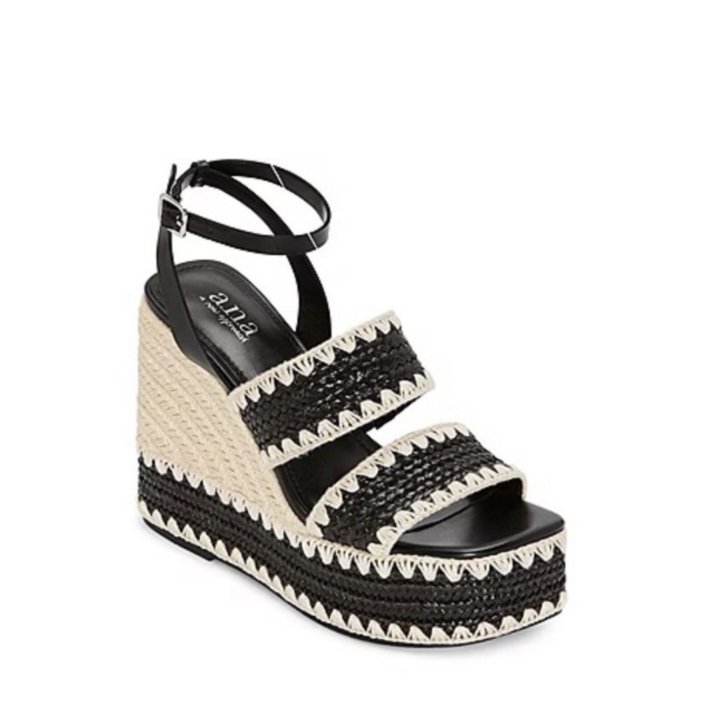 NEW a.n.a Shore Wedge Judge Sandals Black‎ & Beige Size 10